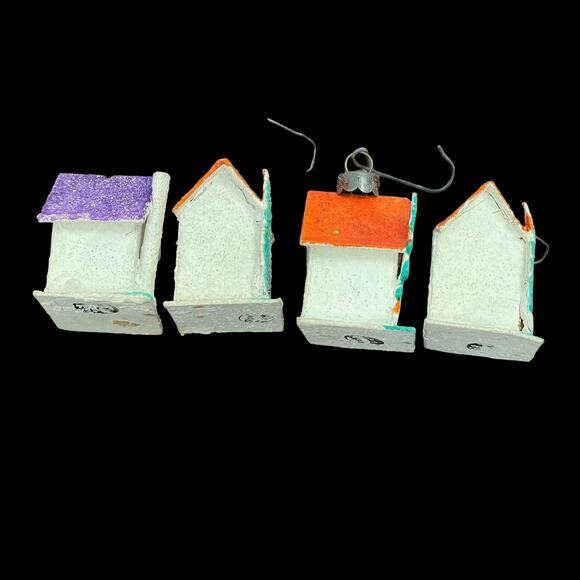 Putz Sugar House Japan Cardboard Glitter House Small Ornament Lot of 4 Vtg READ - Picture 4 of 16